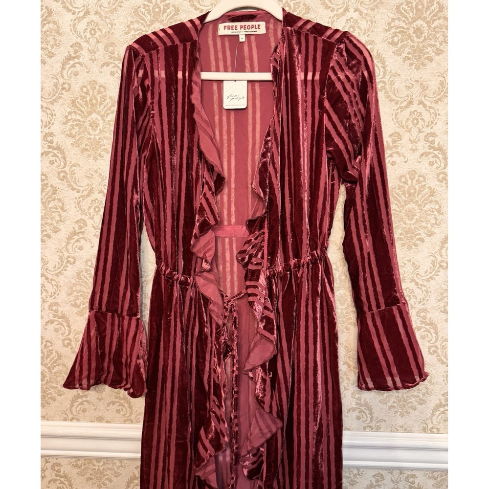 Free‎ People XS Ruffle Duster Jacket Red Velvet Boho Gothic Castle Core Festival